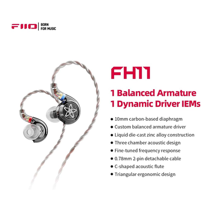 FiiO FH11 HiFI Hybrid Driver IEM with detachable cable.