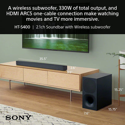 Sony HT-S400 2.1ch Soundbar with Powerful Wireless subwoofer, S-Force PRO Front Surround Sound, and Dolby Digital, Black