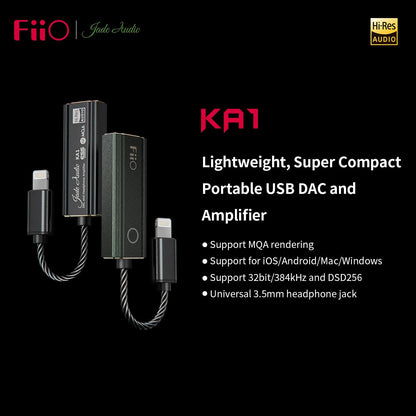 FiiO JadeAudio KA1 Headphone Amps Tiny Amplifier USB DAC High Resolution Lossless for Smartphones/PC/Laptop/Players(Lightning, Black) #color_black