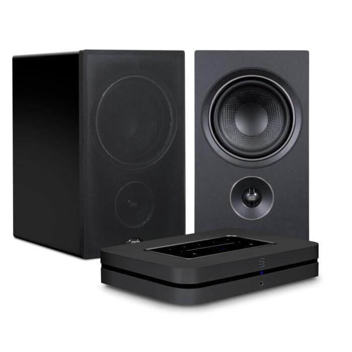 PSB Speakers Alpha AM5 Powered Bookshelf Speakers with Bluesound Node Music Streamer (Bundle) - Black