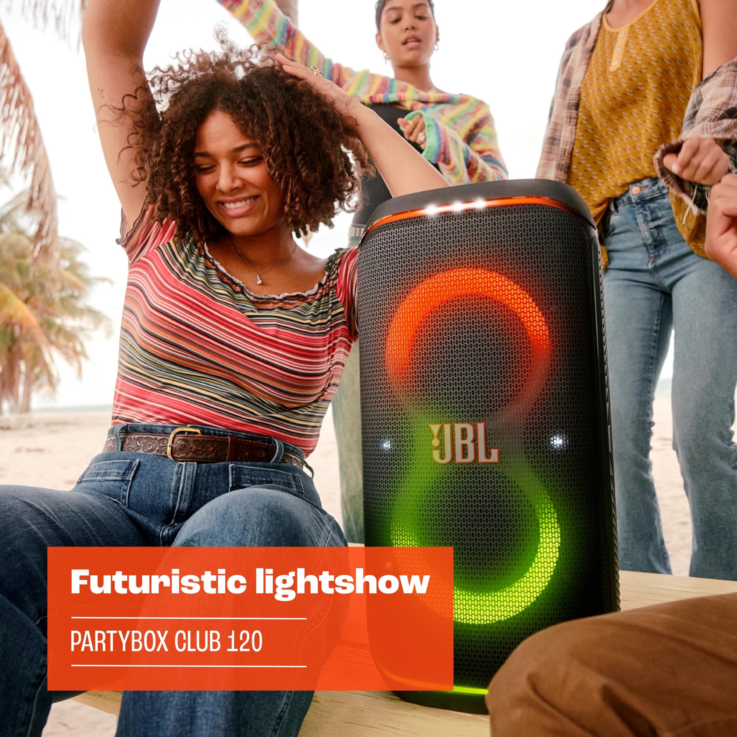 JBL PartyBox Club 120 - Portable Party Speaker with Foldable Handle, Powerful JBL Pro Sound, Futuristic lightshow, Up to 12 Hours of Play time, Splash Proof, Dual Mic & Guitar Inputs (White)