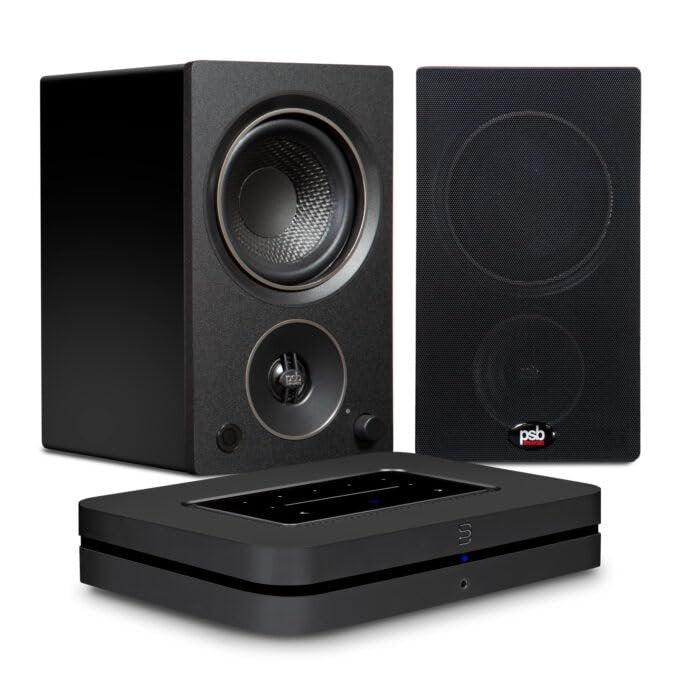 PSB Speakers Alpha AM3 Powered Bookshelf Speakers with Bluesound Node Music Streamer (Bundle) - Black