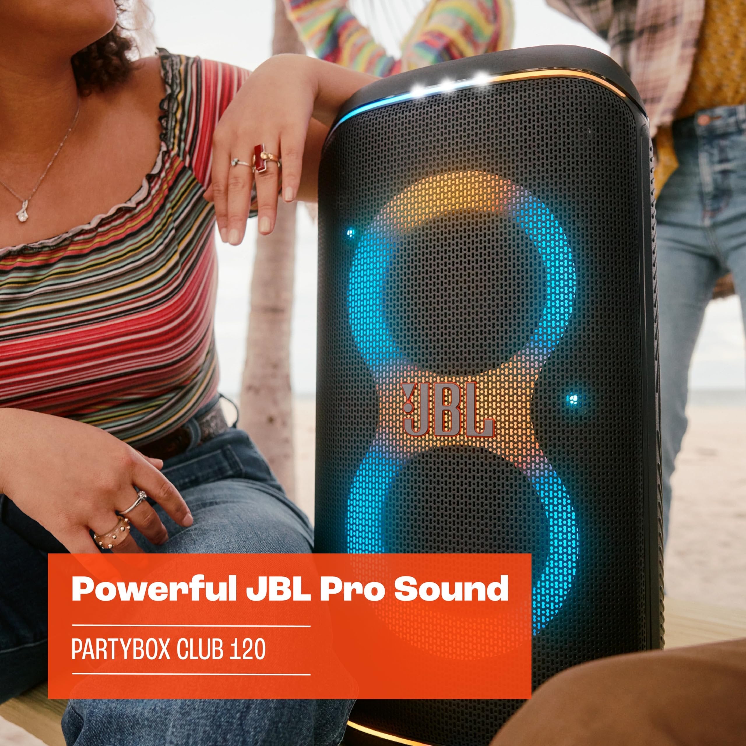 JBL PartyBox Club 120 - Portable Party Speaker with Foldable Handle, Powerful JBL Pro Sound, Futuristic lightshow, Up to 12 Hours of Play time, Splash Proof, Dual Mic & Guitar Inputs (White)