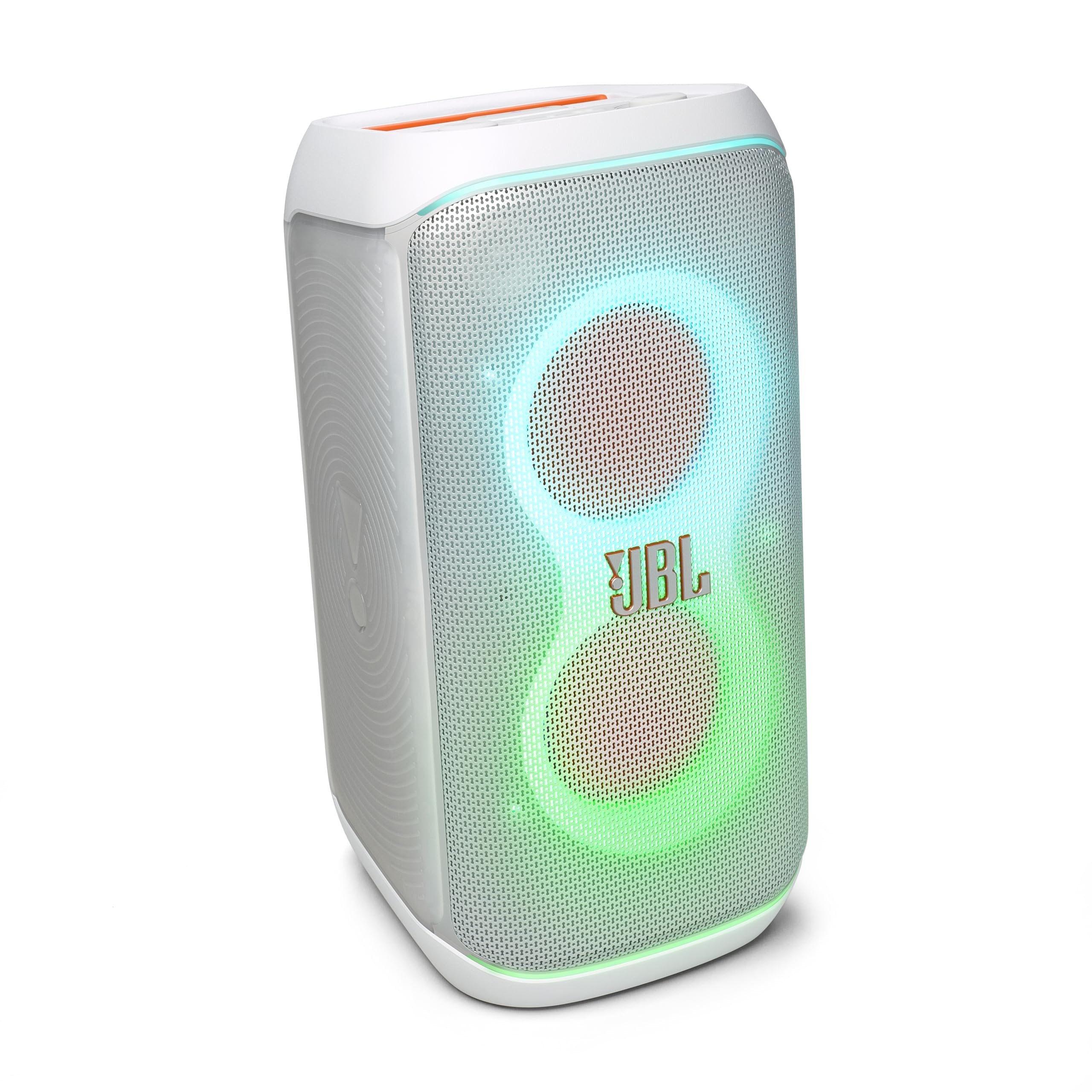 JBL PartyBox Club 120 - Portable Party Speaker with Foldable Handle, Powerful JBL Pro Sound, Futuristic lightshow, Up to 12 Hours of Play time, Splash Proof, Dual Mic & Guitar Inputs (White)