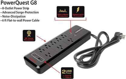 AudioQuest PowerQuest G8 - 8-Outlet Surge Protector with USB-A and USB-C Charging Ports